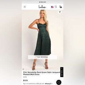 Chic Sensibility Dark Green Satin Jacquard Pleated Midi Dress Size Small